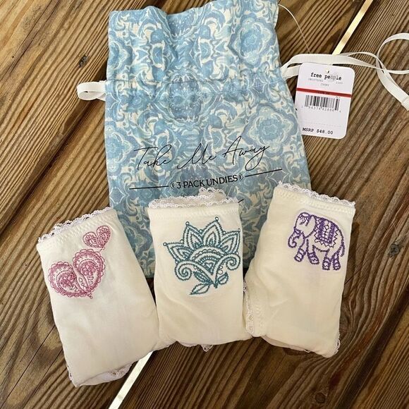 Free People Take Me Away Panties XS 3 Pack cotton white - Picture 1 of 5